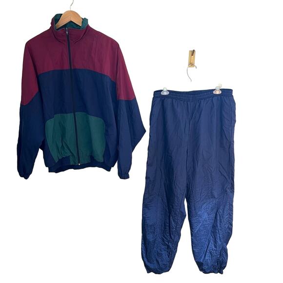 Active Wear Other - Active Wear Mens Color Blocking Track Suit Set Size Large Navy & Green